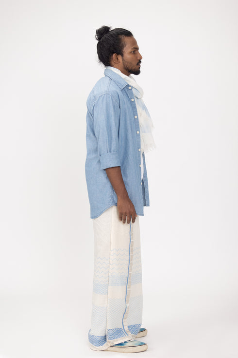 CHOTTANIKKARA Hand Woven & Hand Block Printed Kasavu Mundu